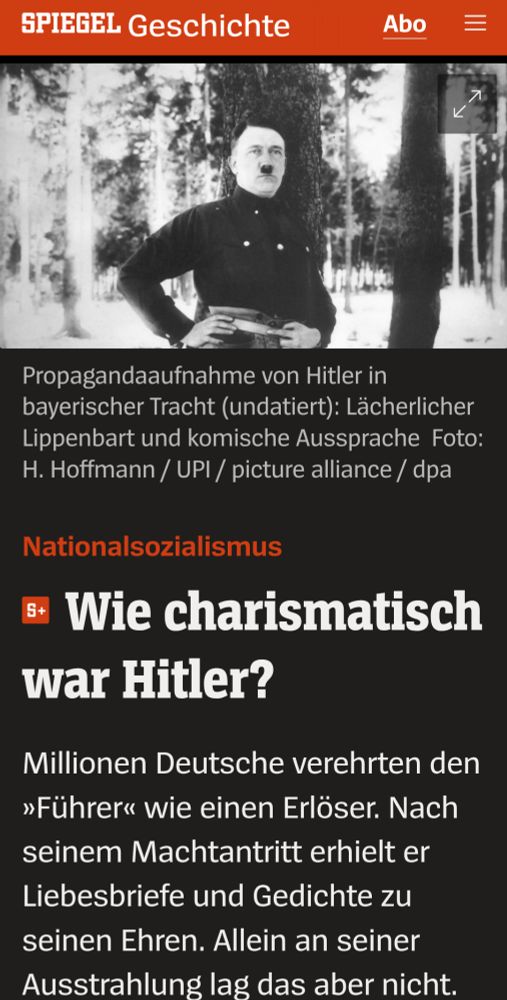 Screenshot eines SPIEGEL-Artikels "Wie charismatisch war Hitler?"