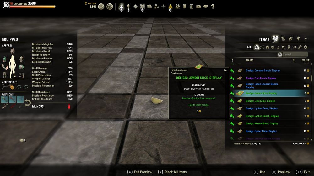 A screenshot of a new furnishing item coming to ESO in Update 46 Furnishing Design: Lemon Slice, Display