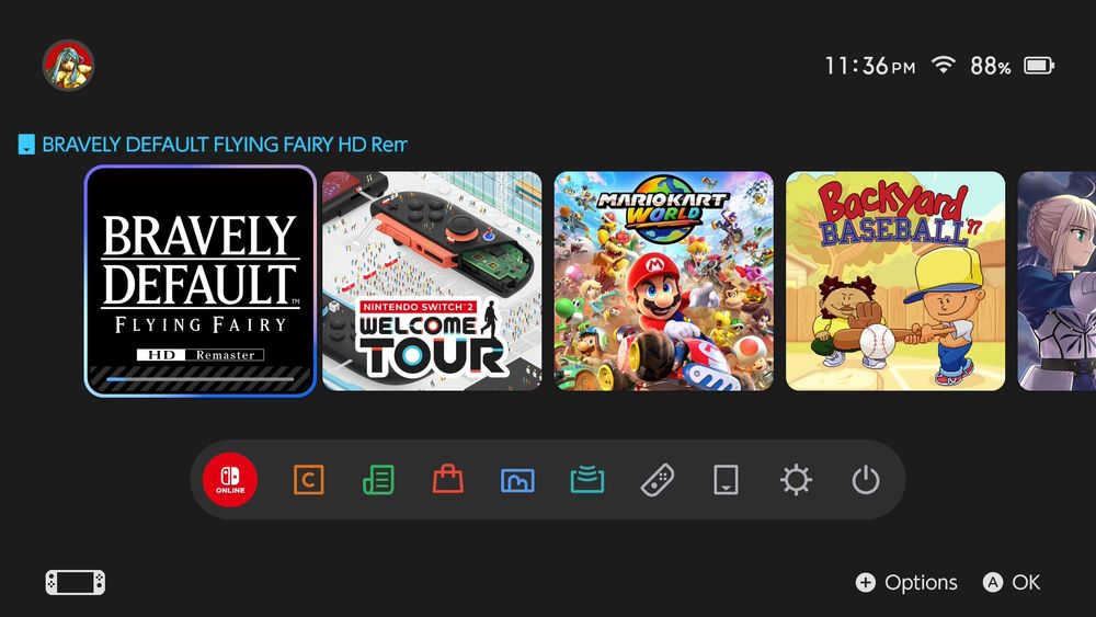 Home screen of my switch, showing I am currently downloading Bravely Default 