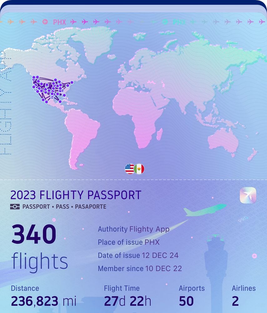 2023 Flighty passport with who knows how many flights too many. 