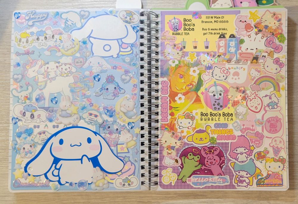 A two-page journal spread themed around Cinnamoroll and summery boba vibes. :)