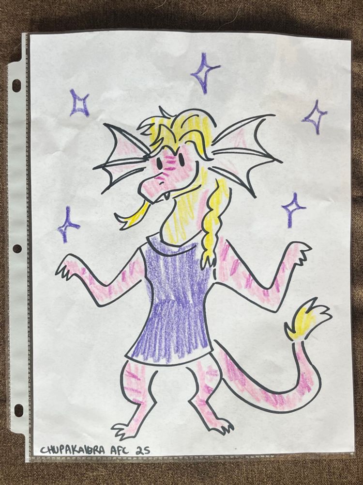 A sparkly, beautiful dragon lady drawn by the artist Chupakaibra with crayons
