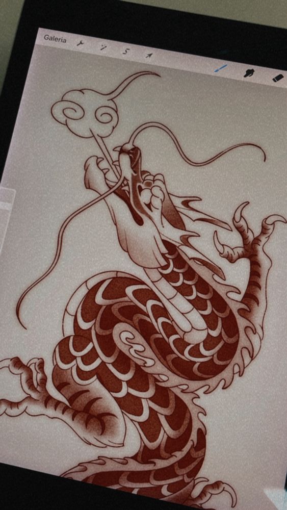 desenho de dragão tradicional japonês soltando fumaça pela boca