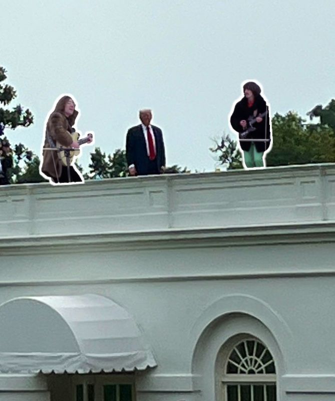 Trump on roof with John Lennon and George Harrison