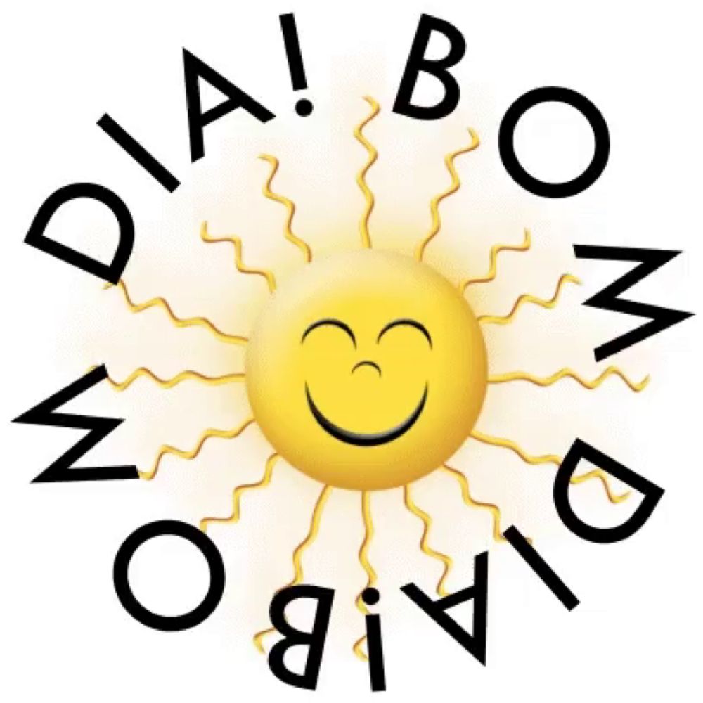 a smiling sun is surrounded by the words dia bom dia !