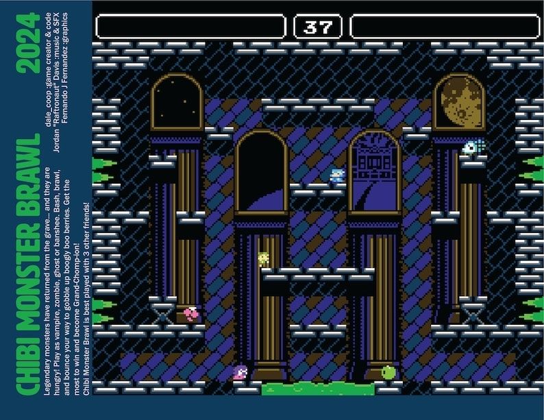 Picture of January 2024 page with screenshot of Chibi Monster Brawl