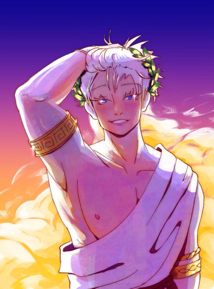 Satoru Gojo dresses as a Greek god at sunset