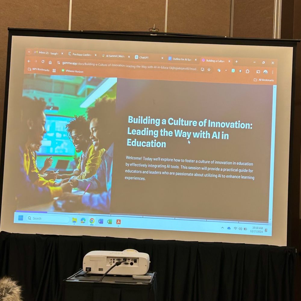 Building a Culture of Innovation:
Leading the Way with Al in Education
Welcome! Today we'll explore how to foster a culture of innovation in education by effectively integrating Al tools. This session will provide a practical guide for educators and leaders who are passionate about utilizing Al to enhance learning experiences.
