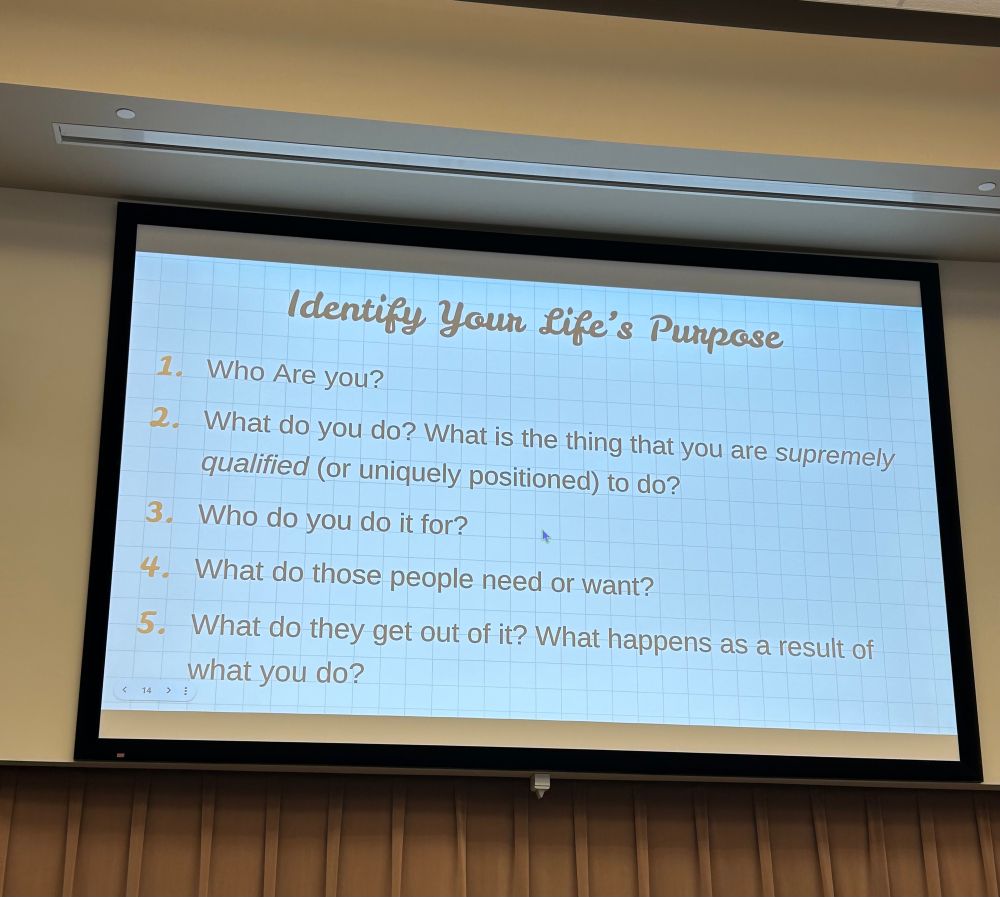 Keynote slide, focused on identifying your life‘s purpose