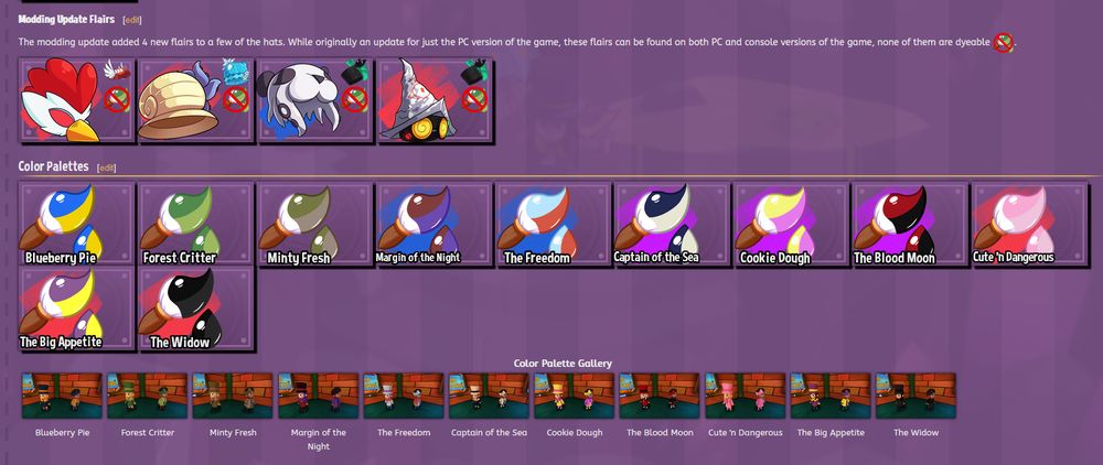 Color Palettes with their name inputted + gallery of each cosmetic (from the old page, they are quite useful!)