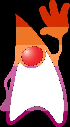the java mascot duke but the black parts have been replaced with the lesbian pride flag