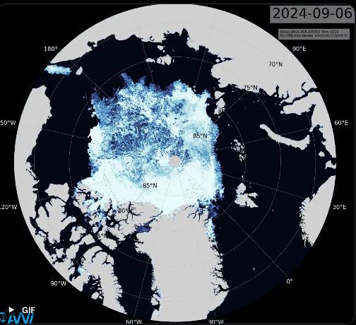 How the sea ice looked like end of melting season 2024 - the thinner it gets the more sunlight passes though the ice warming the ocean below - its a non-linear feedback. This combined with heatwaves, and stronger Arctic cyclones hitting thinner sea ice in a row during summer and it can be fast gone.

Also another critical model error if this would happen...