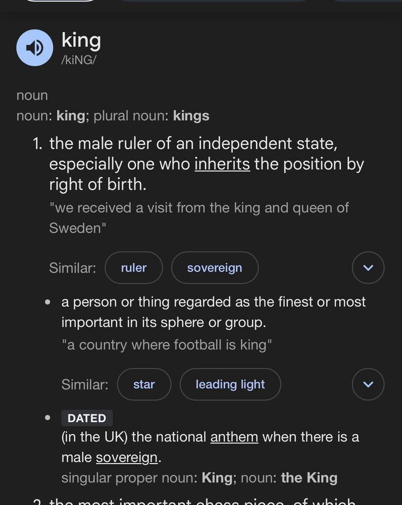 Definition of King via Google AI overview