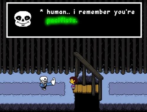 human... i remember you're pacifists. (undertale screenshot of sans giving a thumbs up to frisk)