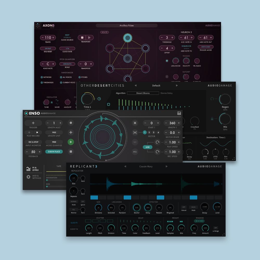 Screenshots of various Audio Damage plugins