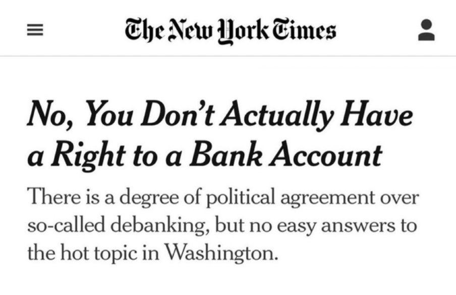 The New York Times

No, You Don't Actually Have a Right to a Bank Account 

There is a degree of political agreement over so-called debanking, but no easy answers to the hot topic in Washington.