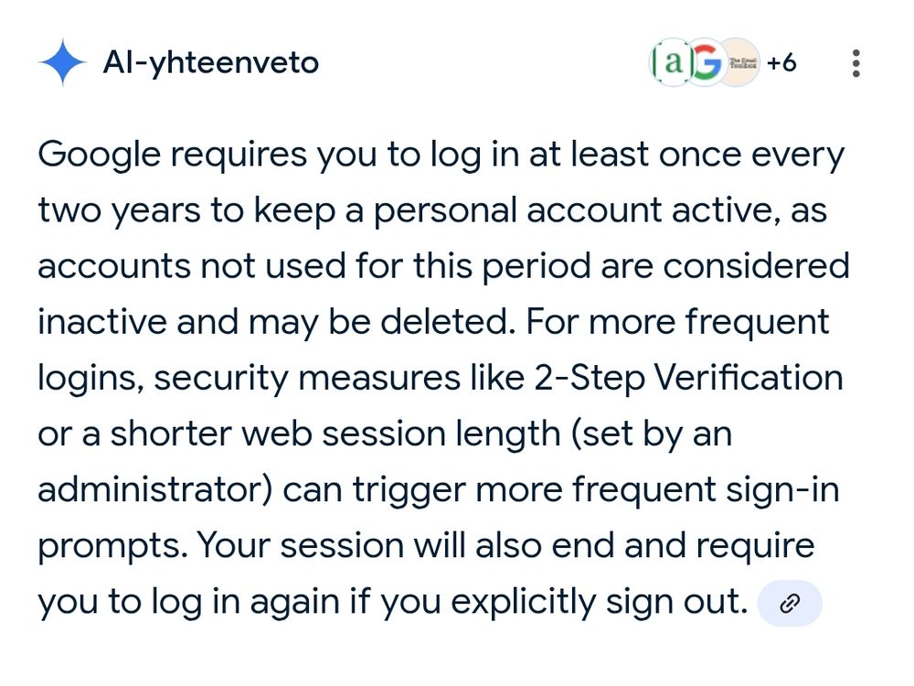 Ai vastaus sille miten usein Google tili vaatii käyttäjätietoja. 