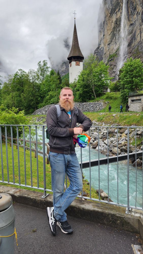 Me standing in Lauterbrunnen in front of Staubbach Falls...