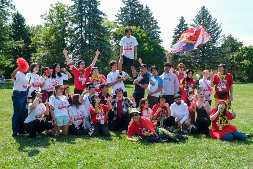 Students gathering for a picture during orientation week