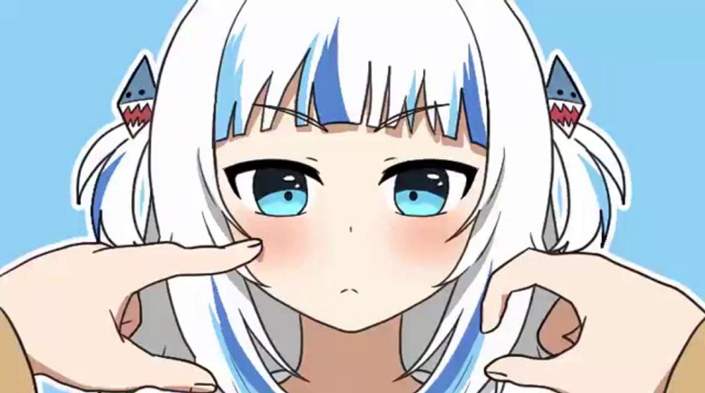 a drawing of a girl with white hair and blue eyes making a funny face