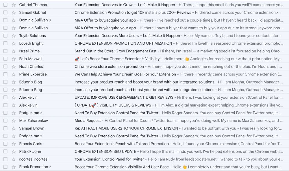 Lots and lots of "buy your extension" and promotion/SEO spam