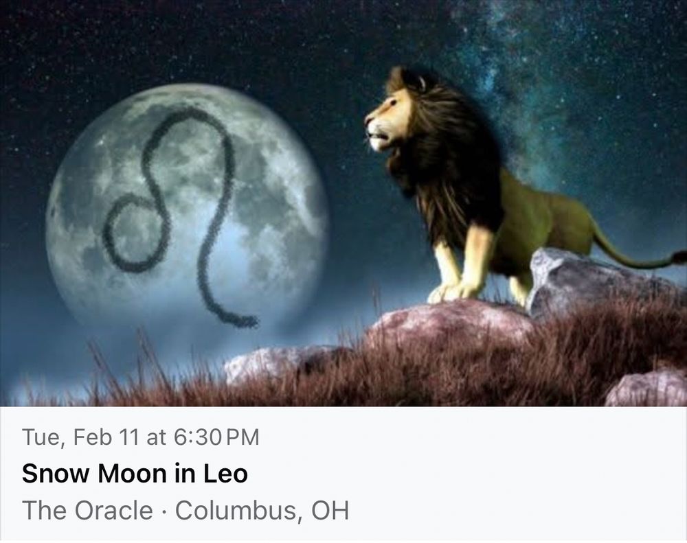A lion stands triumphantly on a hill next to the full moon, which has the alchemical symbol for Leo on it.