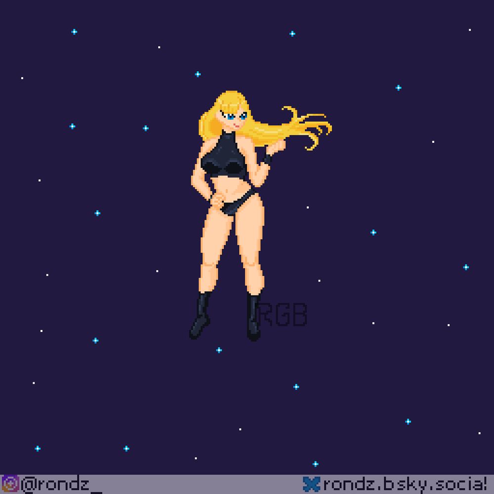 Pixelart da presonagem Samus Aran, da série de jogos Metroid. A referência usada para este desenho foi a Samus do jogo Super Metroid, do Super Nintendo.