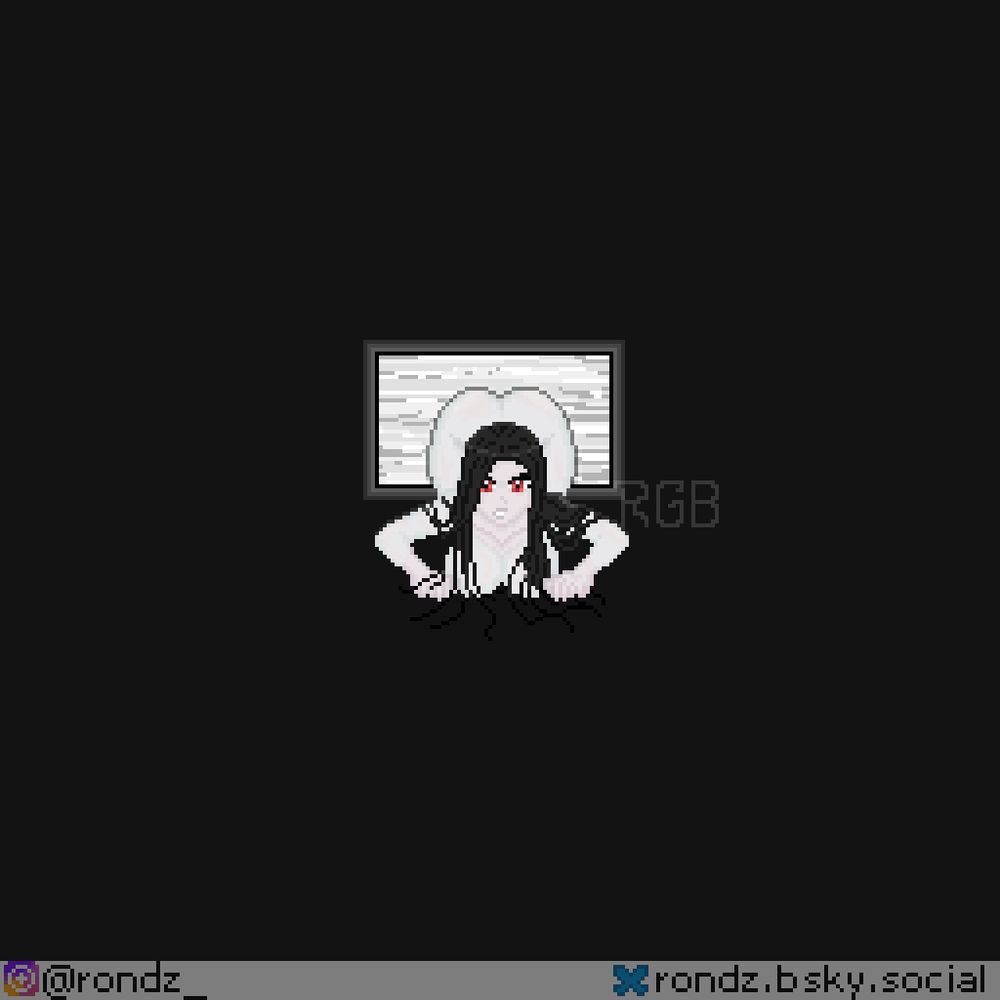 Pixelart da personagem Sadako (ou Samara), do filme "O Chamado" ou "The Ring".