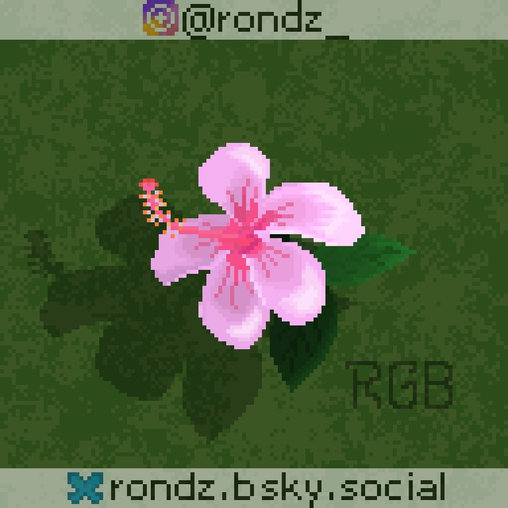 Pixelart de uma flor cor de rosa num fundo verde.