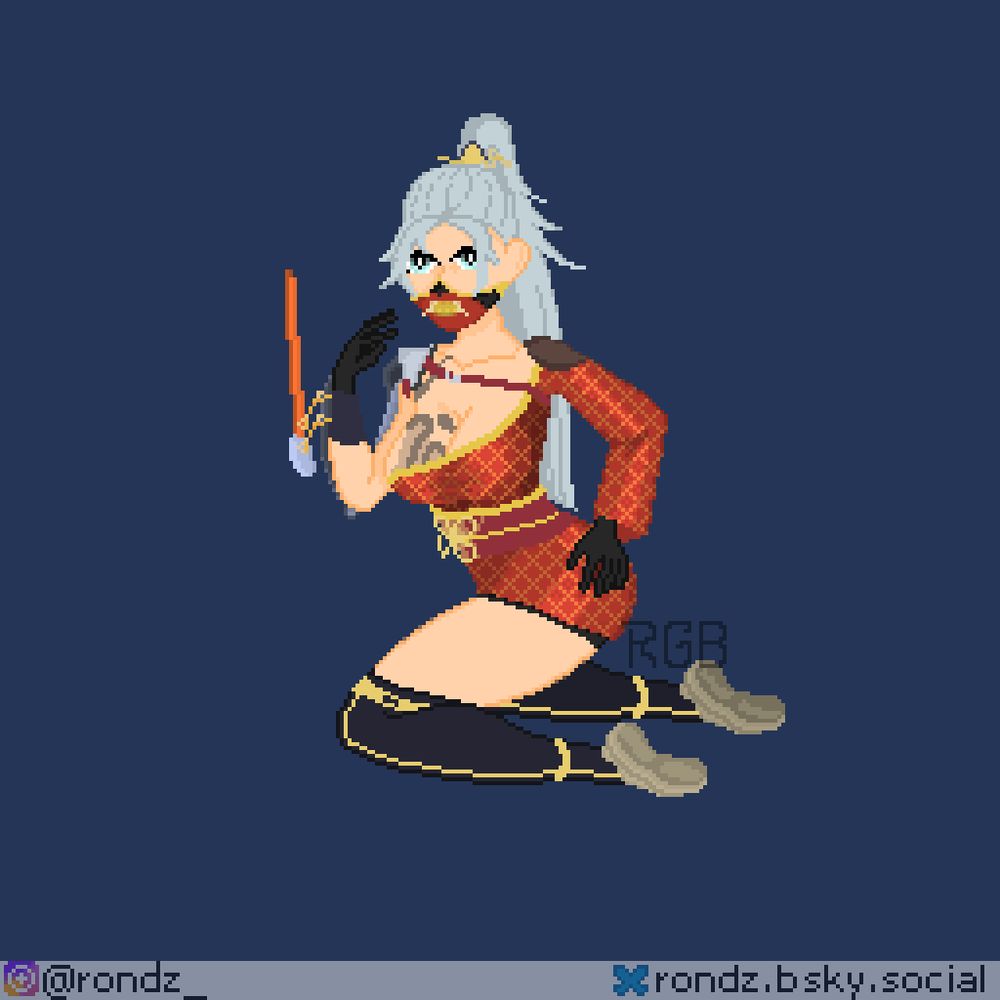 Pixelart da personagem Skull Merchant (Negociante de Crânios), do jogo Dead by Daylight.