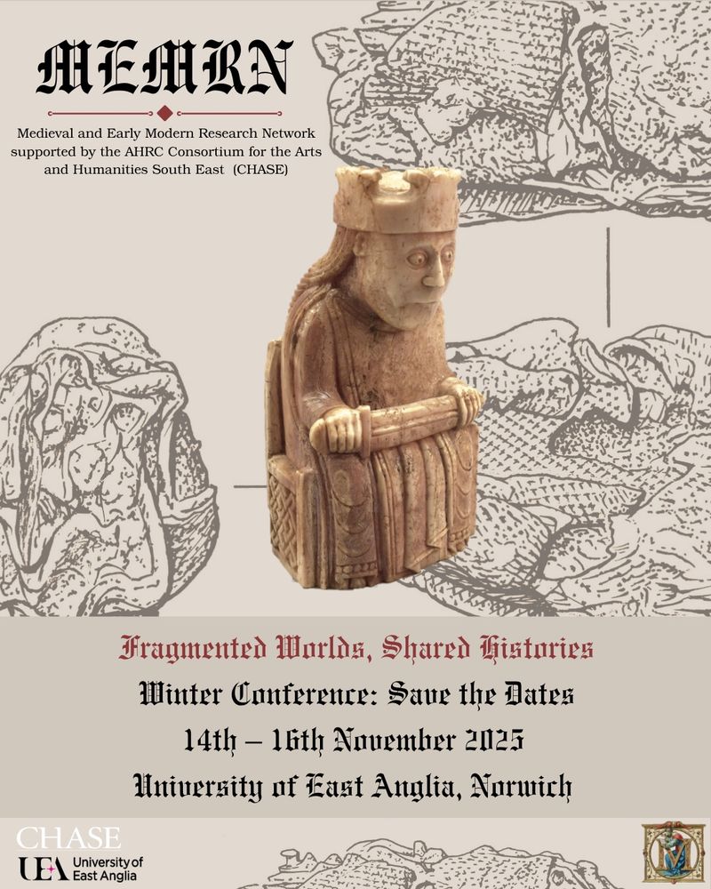 BIG NEWS! We, the MEMRN committee, are delighted to share the dates for our second annual in-person Winter Conference. 

Join us from the 14th - 16th of November at the University of East Anglia and online for three days of panels, social events, workshops, networking sessions, and adventure in the historic city of Norwich. 

The Call for Papers and details on how to apply to speak at the event are available via the MEMRN website and our social media. The deadline for submitting an abstract is Friday 12th September. 

We look forward to seeing you there! 