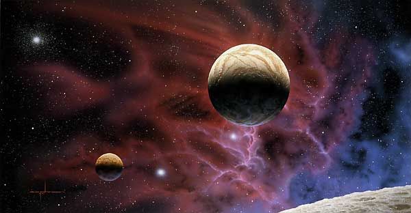 An Acrylic painting of "Arrakis  — Dune". A desert planet. Home of the Fremen and the only source of the Spice Melange produced by the Sand Worms.
