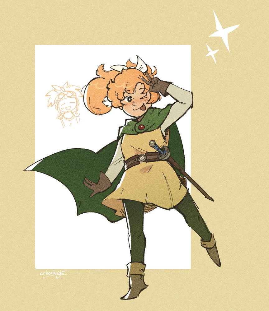 The new character (Princess of Cannock?) from the Dragon Quest I & II HD-2D Remake trailer. A doodle of the Prince of Cannock is next to her.