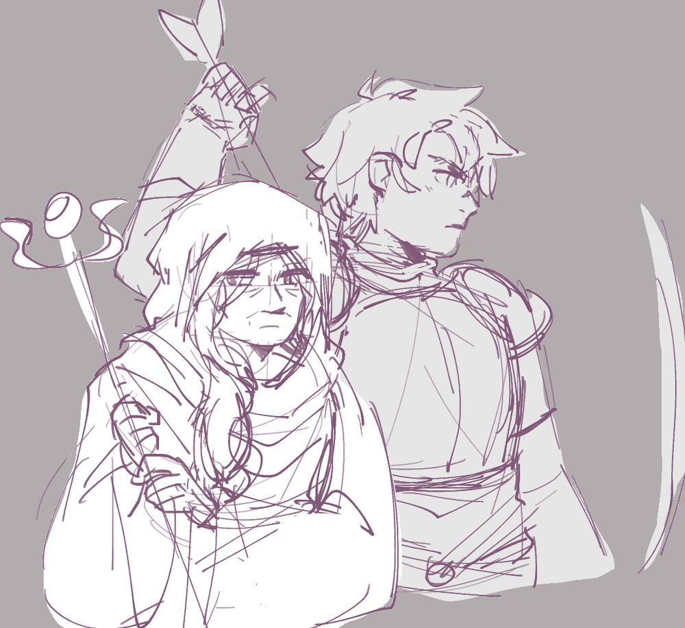 Sketch of Apate and Kyra from Fire Emblem: The Hag in White.
