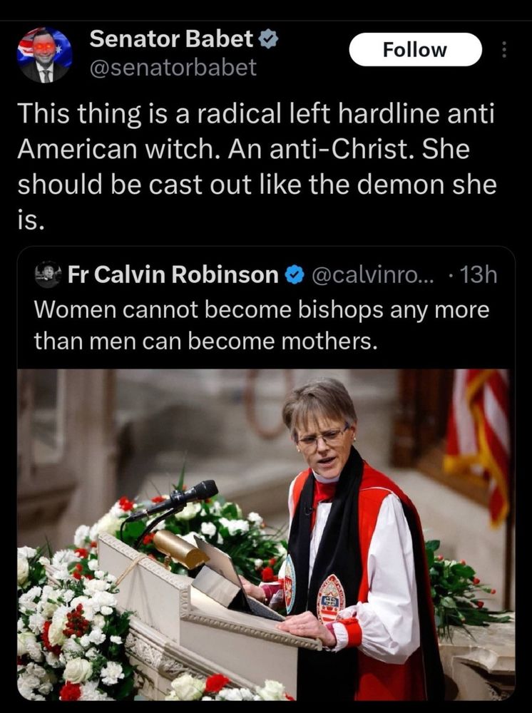 Tweet reads: This thing is a radical left hardline anti American witch. An anti-Christ. She should be cast out like the demon she is.