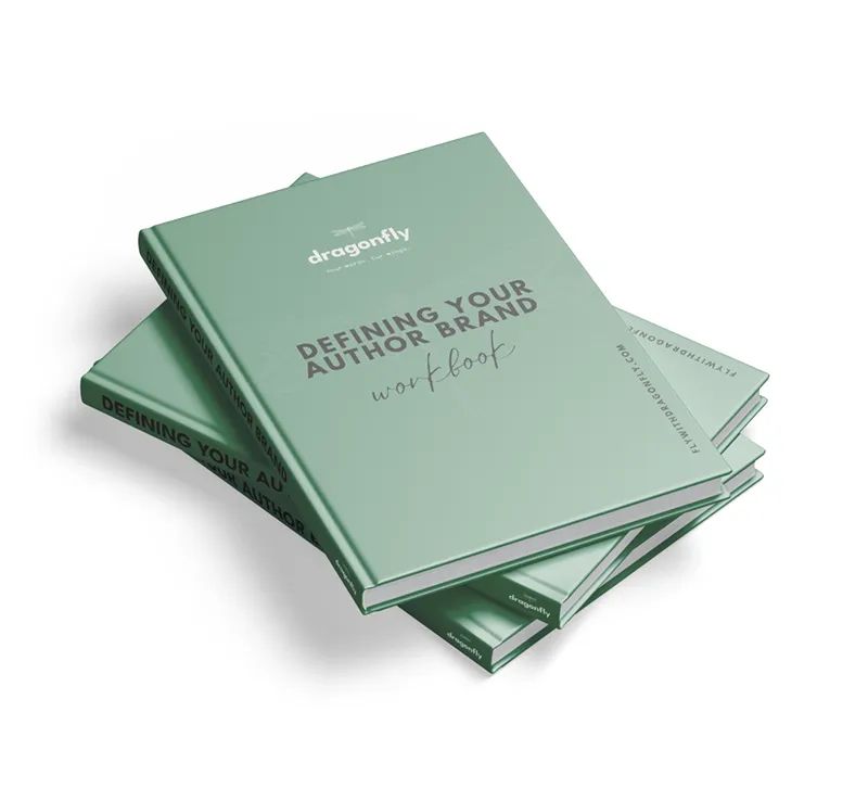 Image is of the Dragonfly “Defining your author brand” workbook. 