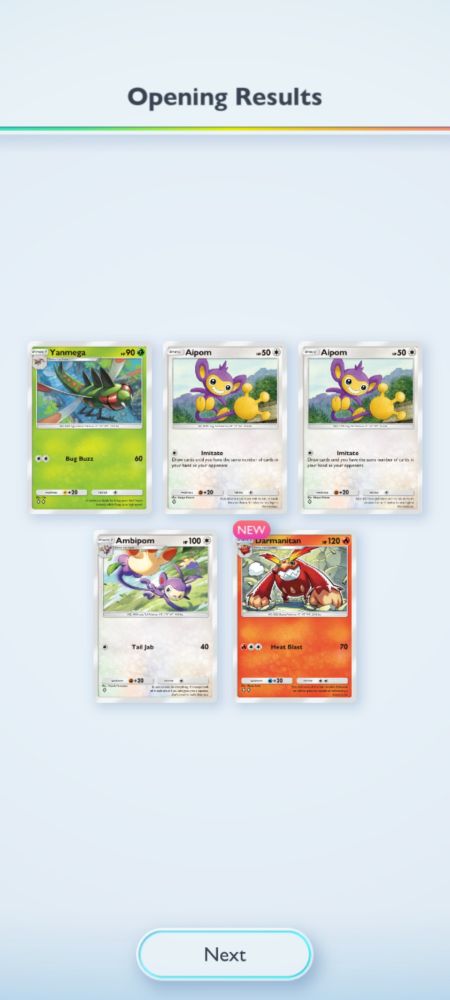 Pokemon cards with 2 aipom, 1 ambipom and 1 darmanitan, and one sad yanmega