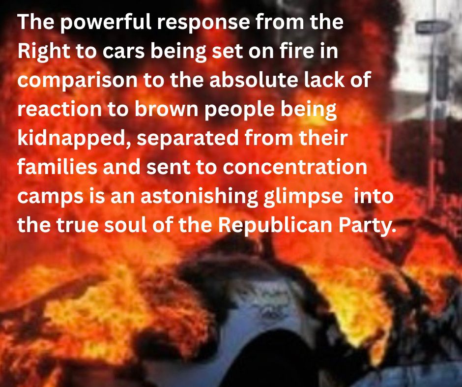 And while I appreciate all the calls for nonviolence while protesting, a lot of what is happening in the streets right now is not organized protesting, it is simply the perfectly natural human response to violence, the violence being inflicted on innocent human beings in real time.
The actual violence, and by this￼ I mean the brutality inflicted on another person, is coming from ICE and law enforcement, ordered by the Trump Administration, not from immigrants or the community or those who are willing to put their bodies on the line to protect a neighbor or friend or coworker or a stranger.