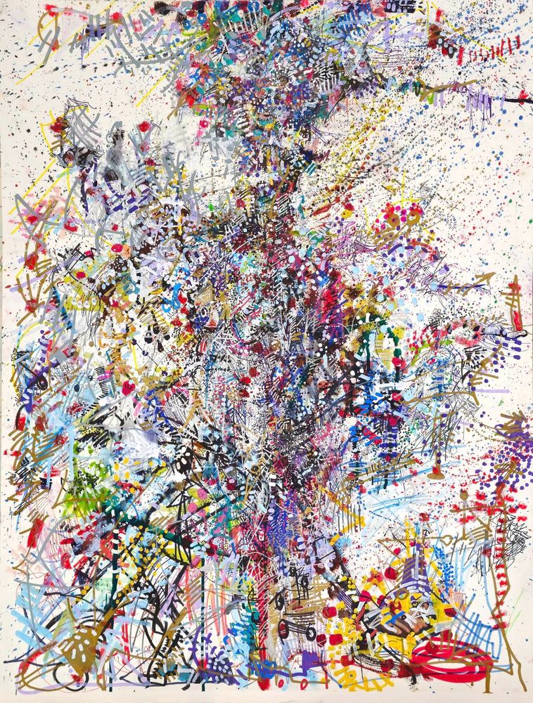 This painting makes me feel so many different things are such a crazy piece. I worked on as a Wash Square Park live for like almost a year. There's so many little marks on top of marks that are all thought about the intertwine.