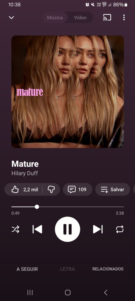 Print de streaming de música com a capa do novo single da Hilary Duff