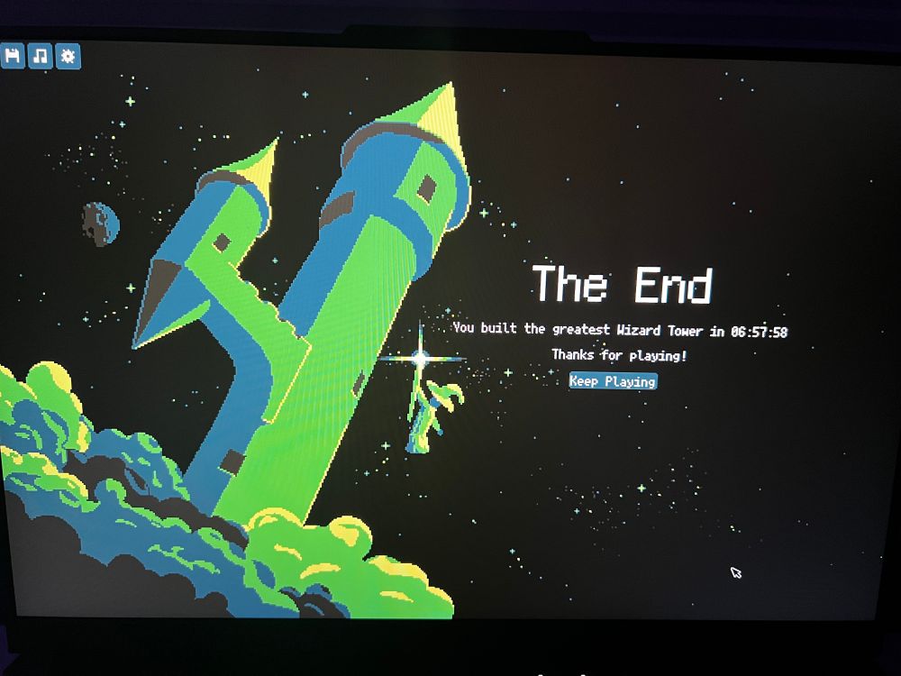 Ending screen for Wizard Tower on Steam