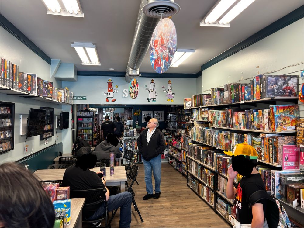 My dad looking around a board game store being amazed at its selection.