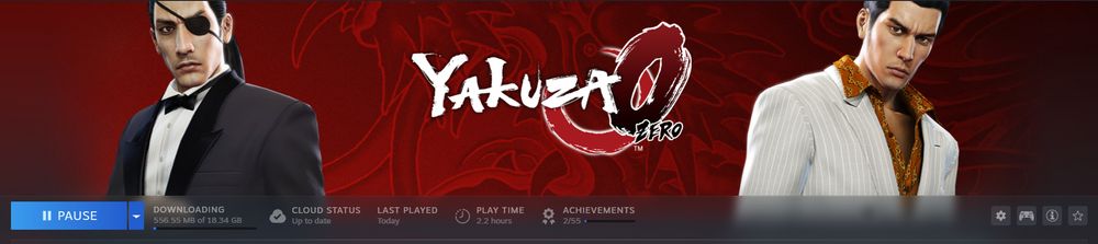 A screenshot of Yakuza 0 being downloaded on Steam