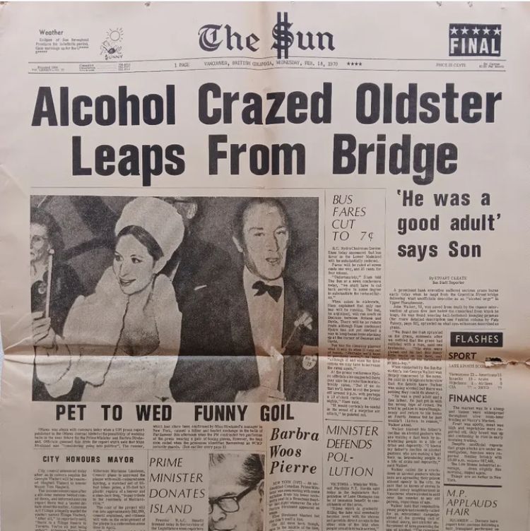 1970 front page of the Vancouver Sun. 