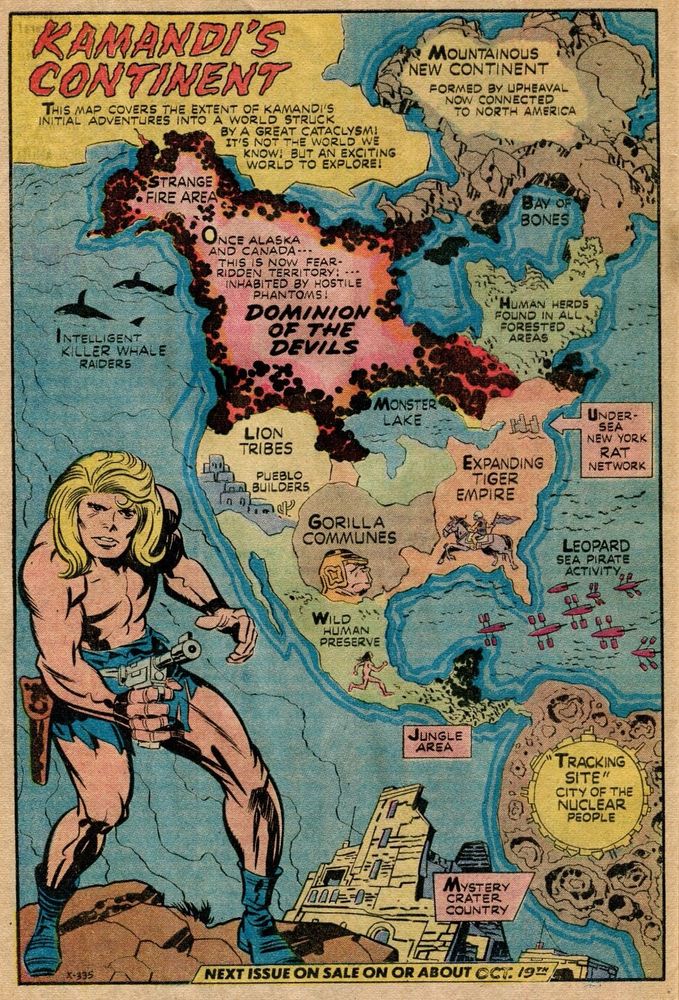 Map of post-Disaster western hemisphere as seen in the Jack Kirby comic series Kamandi. 