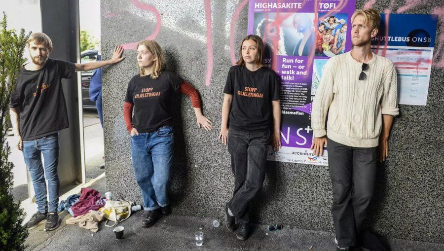 Vebjorn Bjelland Berg, first on the right, has staged climate protests © Carina Johansen / AFP