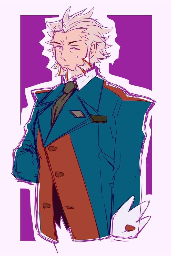 Digital doodle of Lysandre from Pokémon Legends Z-A wearing a suit designed after Mega Gyarados