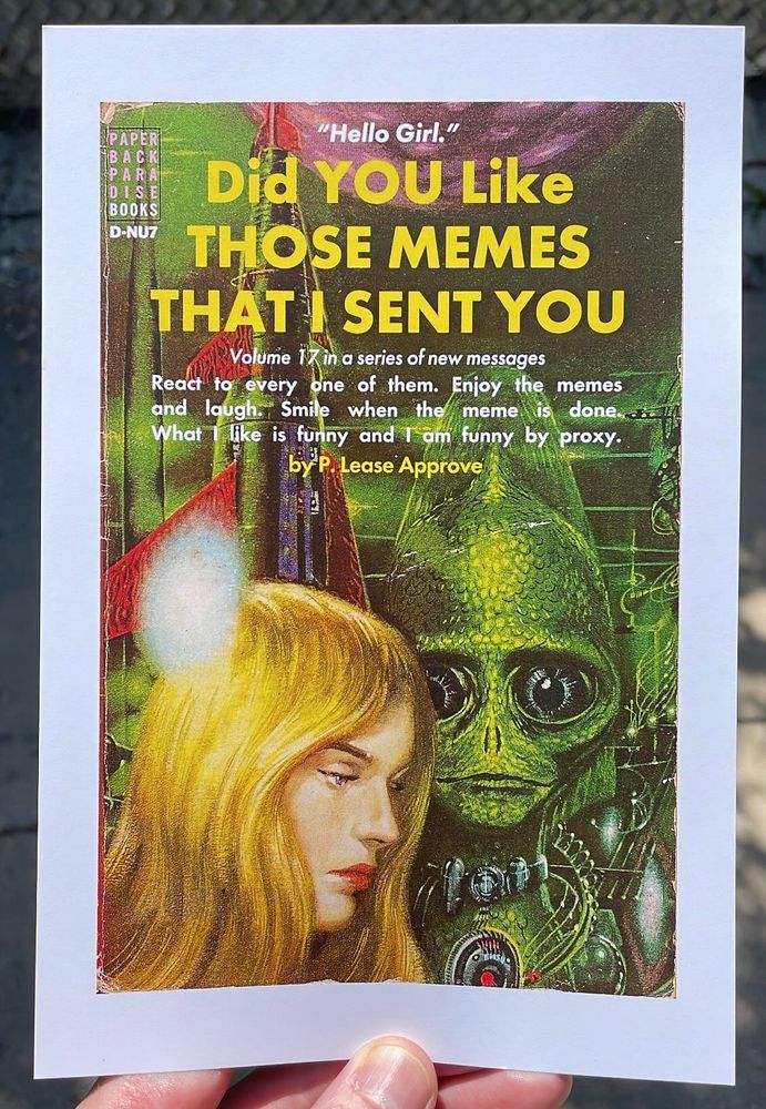 Photo of a print featuring the paperback paradise book cover Did you like those memes that I sent you?