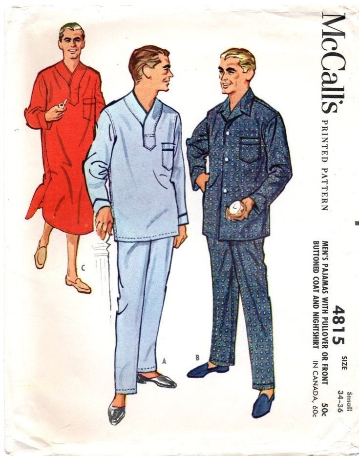 McCall's pattern cover with three men in pyjamas