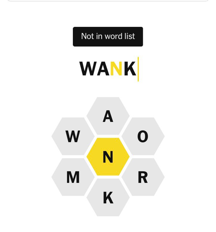 NYT Spelling Bee won’t accept the word “wank” as valid 